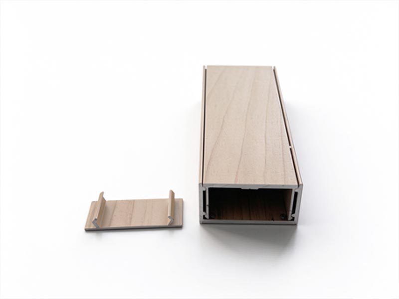 Wood grain aluminum square tube profile with matching cover, decorative aluminium section